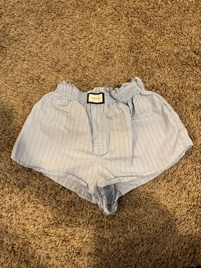 Yaitte Palma Crisp Cotton Short, Light Blue Pinstripe, XS